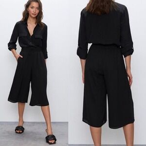 Aritzia Babaton Black Wide‎ Leg Crop Elastic Waist Luis Pants Womens XS Culotte